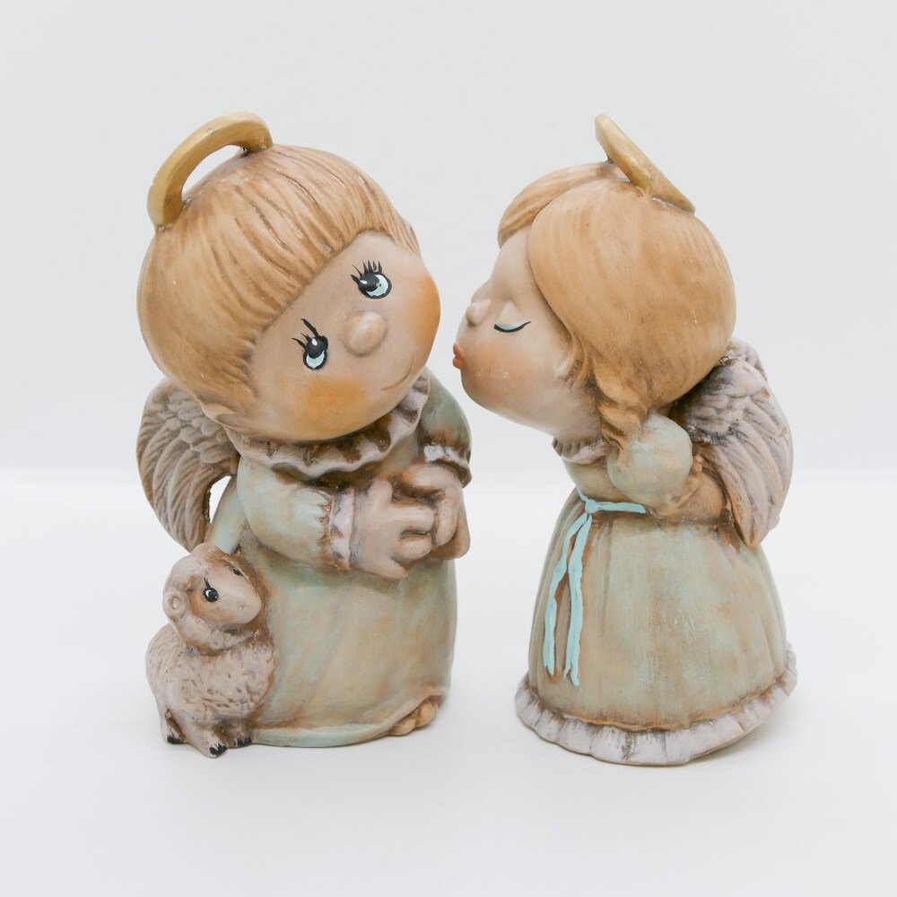 Vintage Handmade Kissing Angels Hand Painted Art Pottery Christmas Holiday RARE